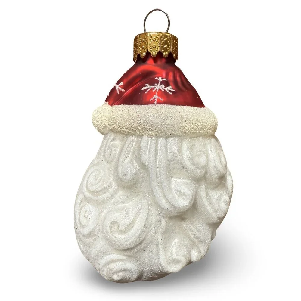 Vintage UT Santa Claus Christmas‎ Tree Ornament Glass Hand Painted Y2K Glitter